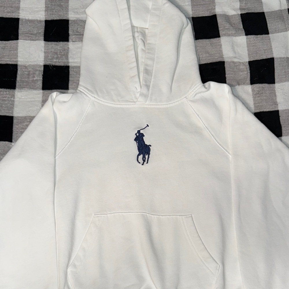 Ralph Lauren White Hoodie with Navy Logo